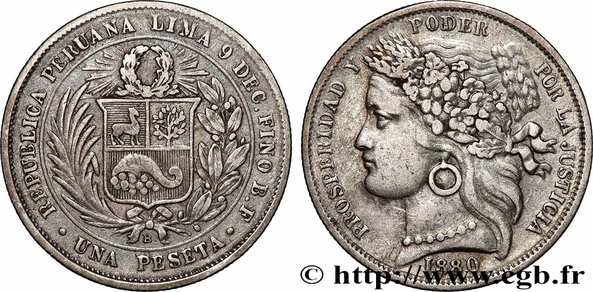 PÉROU 1 Peseta 1880 Lima TTB 