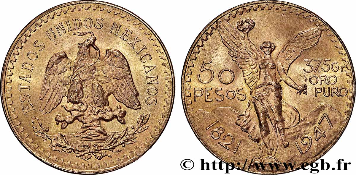 OR, PALLADIUM ET PLATINE INVESTISSEMENT 50 Pesos or 1947 Mexico SPL 