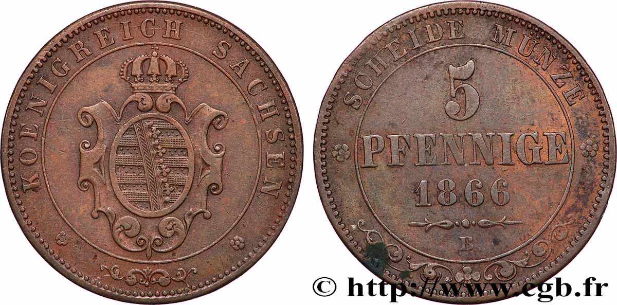 ALLEMAGNE - SAXE 5 Pfennige 1866 Dresde TTB 