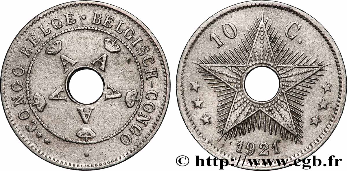 CONGO BELGE 10 Centimes Albert Ier 1921 Bruxelles TTB 