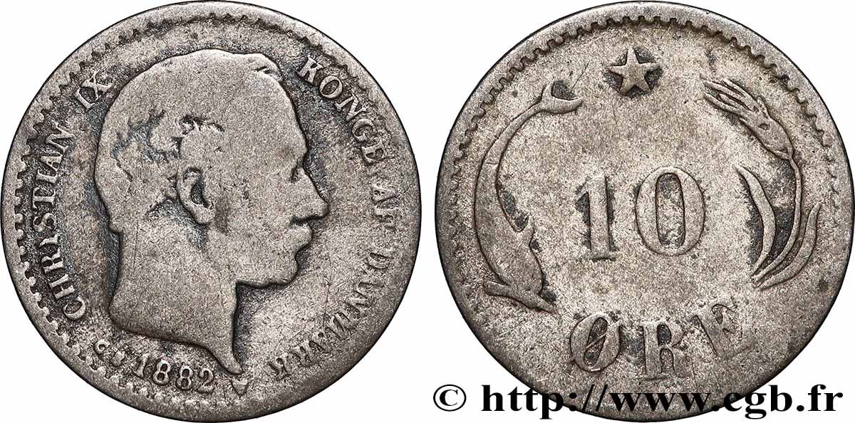 DÄNEMARK 10 Ore Christian IX 1882 Copenhague S 