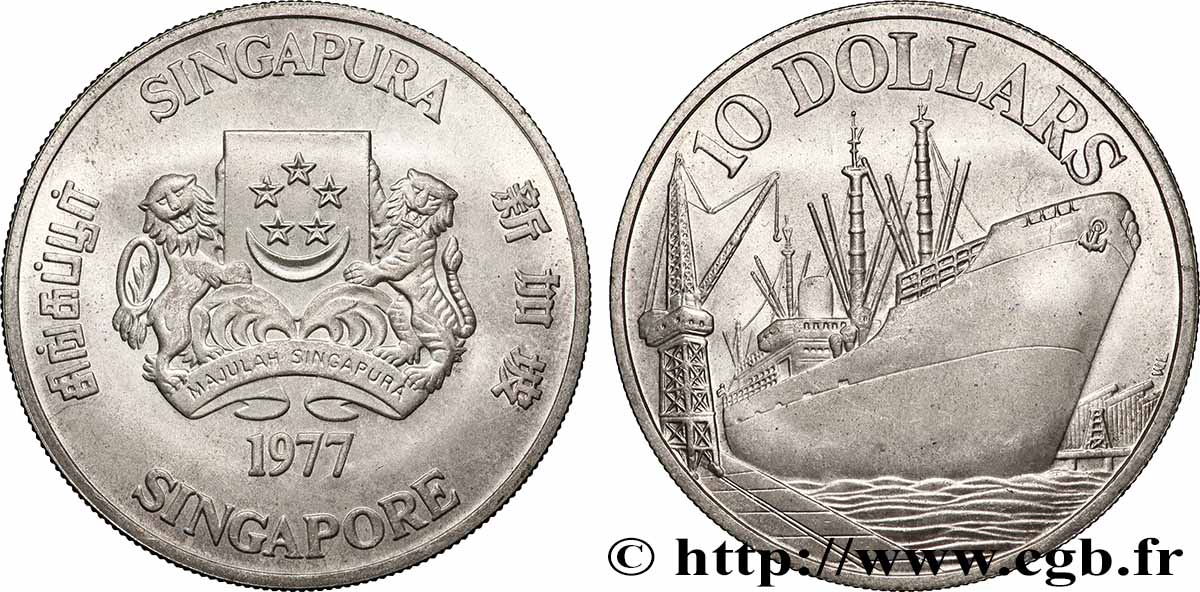 SINGAPOUR 10 Dollars 10e anniversaire de l’indépendance 1977  SUP 