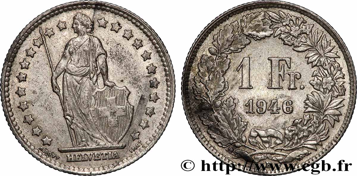 SVIZZERA  1 Franc Helvetia 1946 Berne q.SPL 