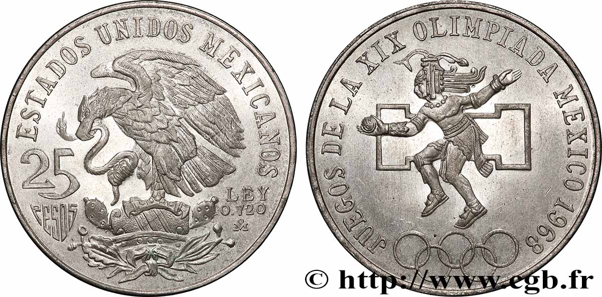MÉXICO 25 Pesos Jeux Olympiques de Mexico 1968 Mexico SC 