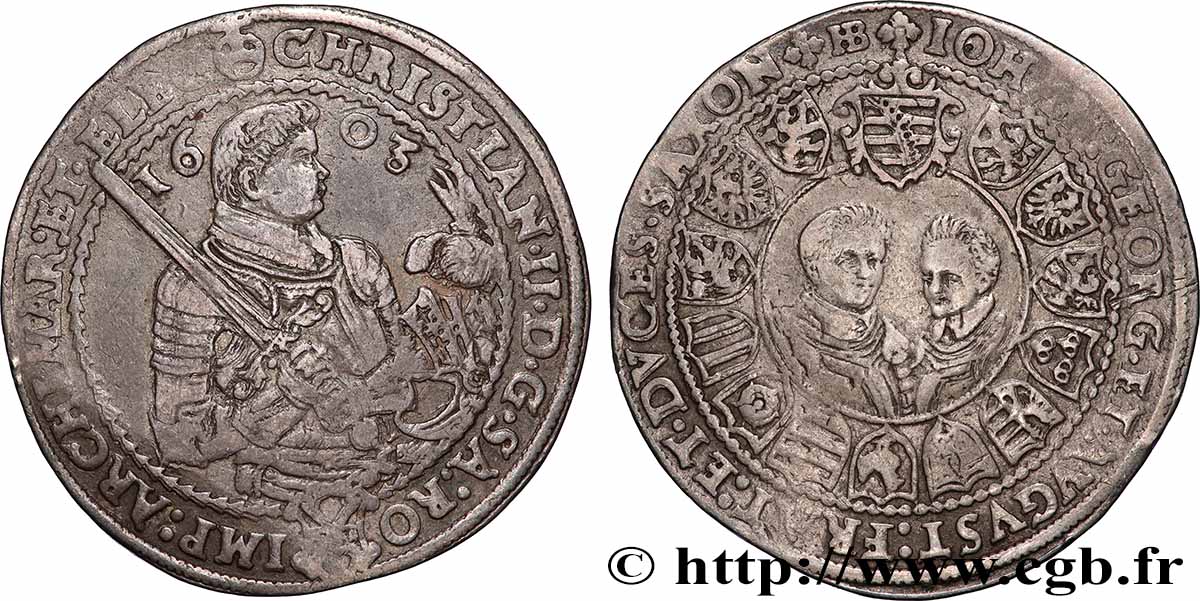 DEUTSCHLAND - SACHSEN 1 Thaler Christian II, Jean-Georges et Auguste 1603 Dresde SS 