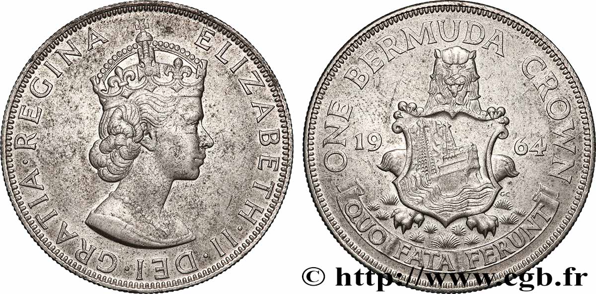BERMUDES 1 Crown Elisabeth II 1964  TTB+ 