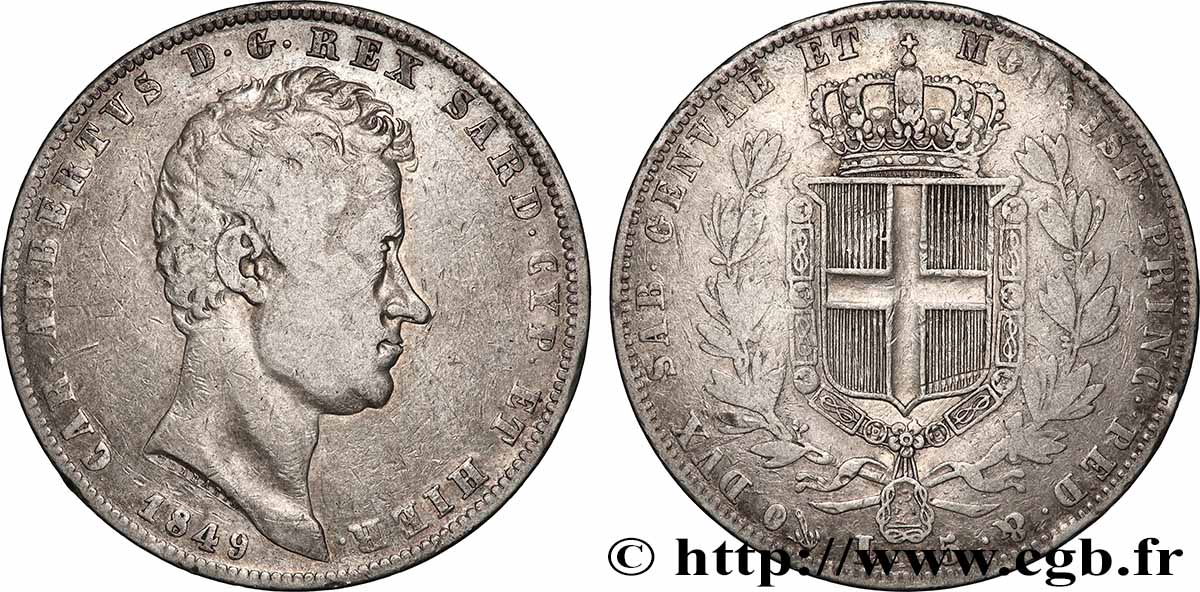 ITALIE - ROYAUME DE SARDAIGNE - CHARLES-ALBERT 5 Lire  1849 Gênes TB+ 