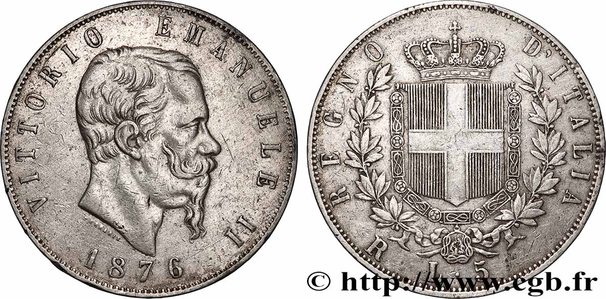ITALIE - ROYAUME D&nbsp;ITALIE - VICTOR-EMMANUEL II 5 Lire  1876 Rome TTB 