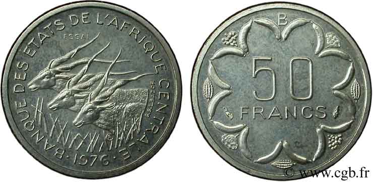 REPUBBLICA CENTRAFRICANA Essai de 50 Francs  BEAC (B) République Centrafricaine 1976 Paris MS 