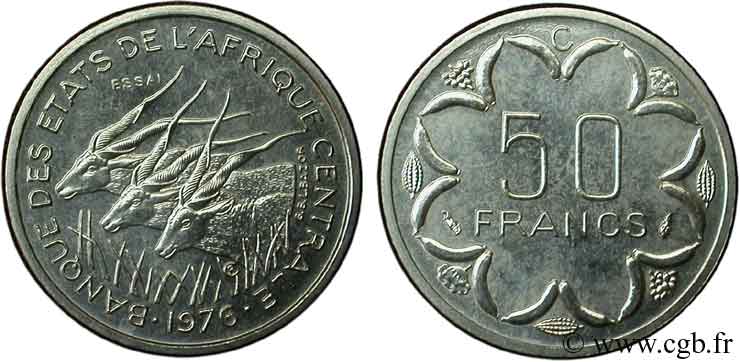 REPUBBLICA DEL CONGO Essai de 50 Francs BEAC antilopes (C) Congo 1976 Paris MS 
