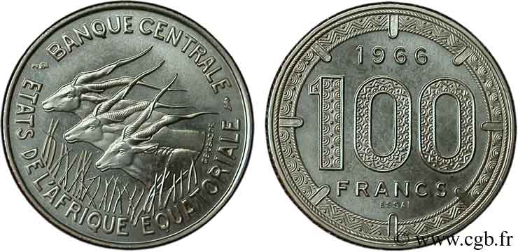 EQUATORIAL AFRICAN STATES Essai de 100 Francs antilopes 1966  MS 