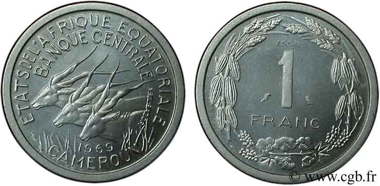 EQUATORIAL AFRICAN STATES Essai de 1 Franc antilopes 1969  MS 