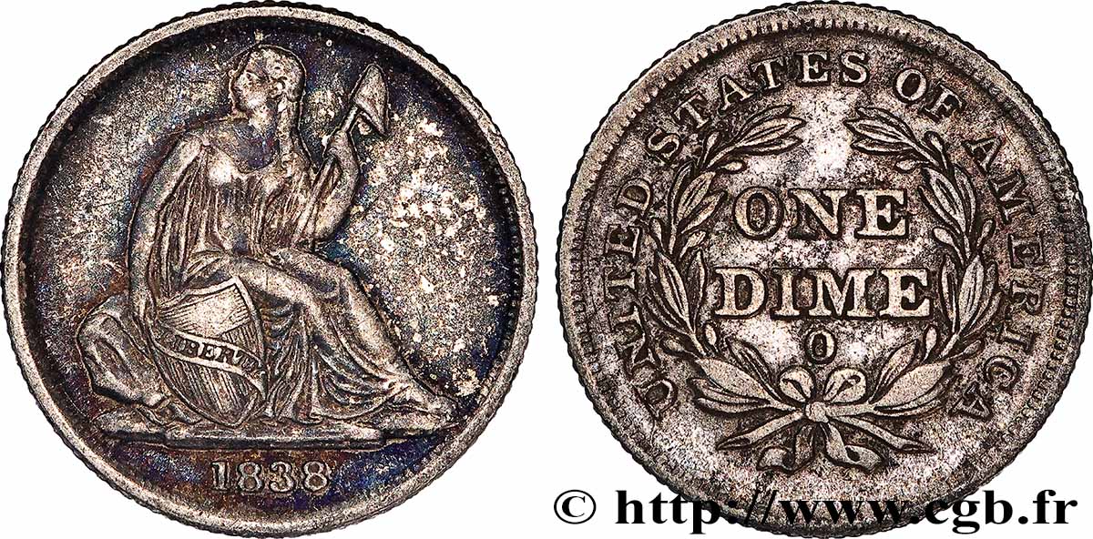 VEREINIGTE STAATEN VON AMERIKA 1 Dime (10 Cents) Liberté assise 1838 New Orleans SS 