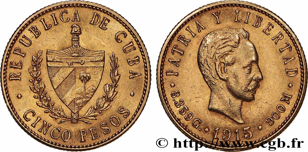 CUBA 5 Pesos 1915 Philadelphie AU 