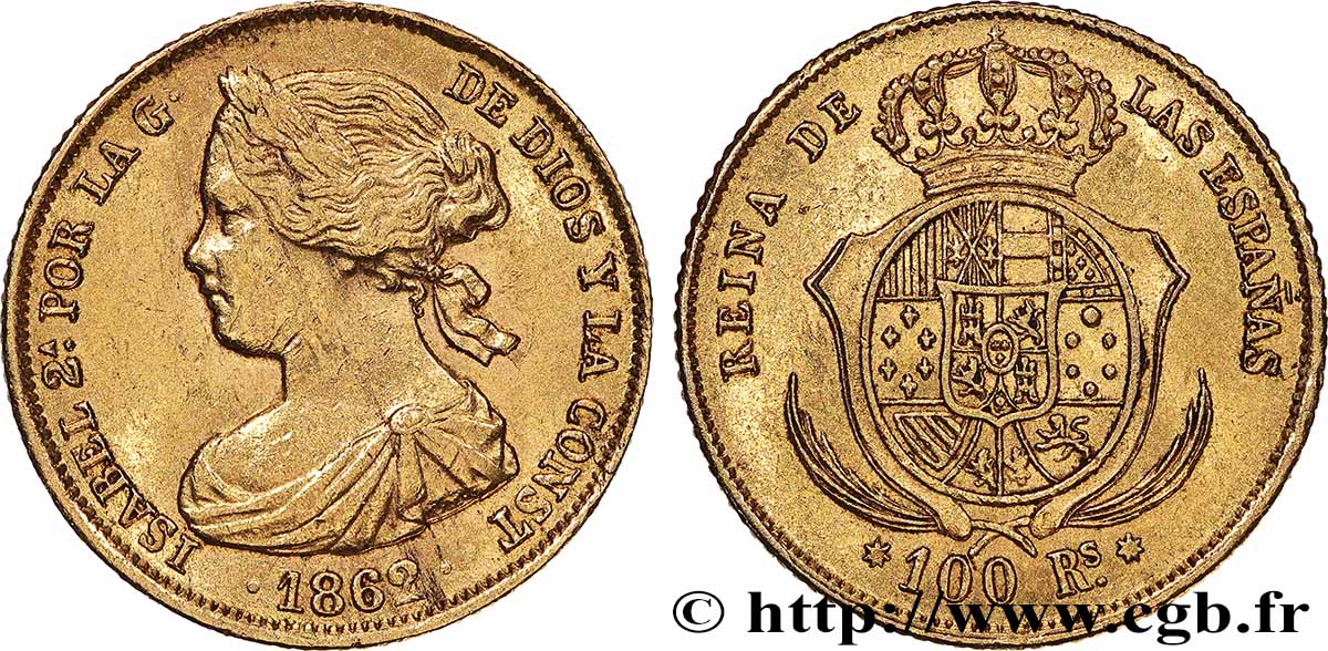 ESPAGNE - ROYAUME D&nbsp;ESPAGNE - ISABELLE II 100 Reales 1862 Madrid q.SPL 