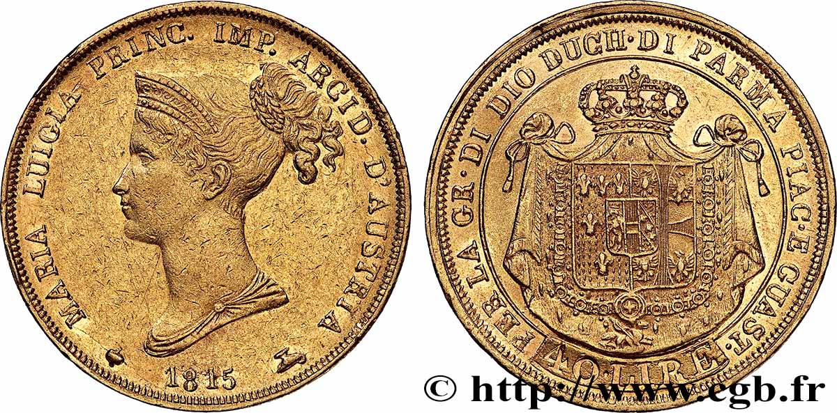 ITALIA - DUCATO DI PARMA PIACENZA E GUASTALLA - MARIA LUISA DE AUSTRIA 40 Lire 1815 Milan SPL 