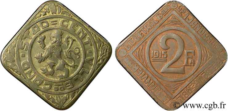 BELGIUM 2 Francs ville de Gand occupée 1915  AU 