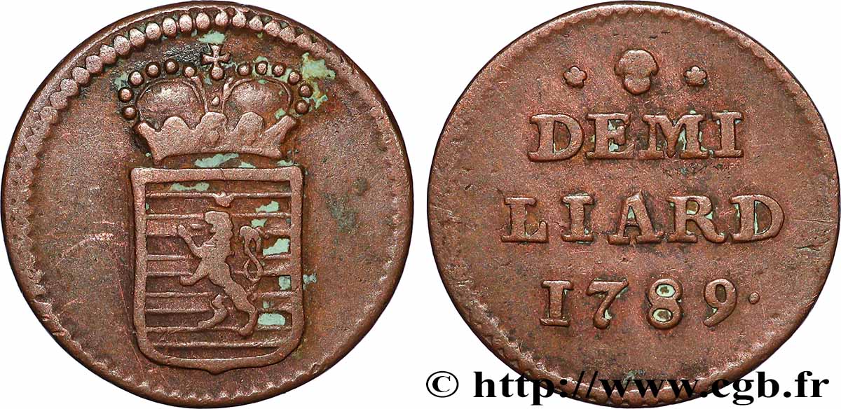 LUXEMBOURG 1/2 Liard emblème couronné 1789 Bruxelles TTB 