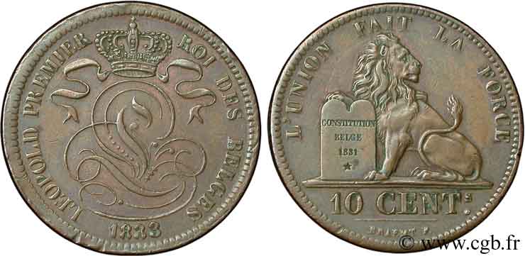 BELGIUM 10 Centimes lion 1833  AU 