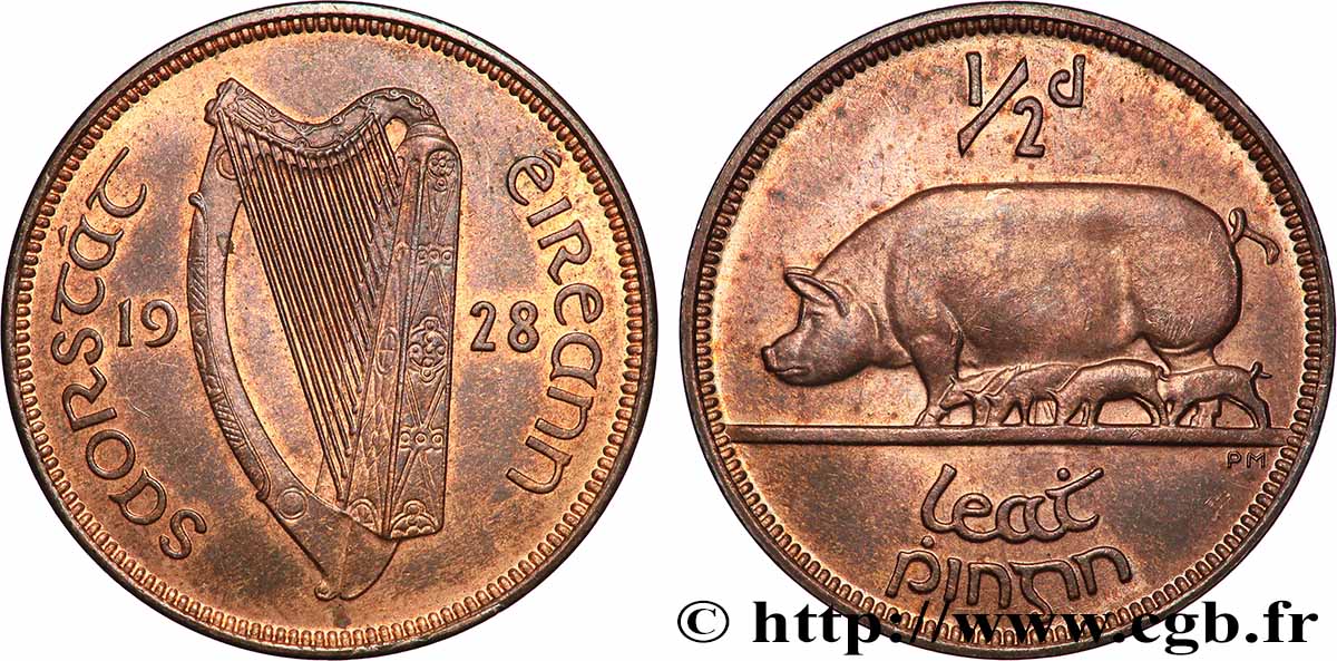 IRLANDA 1/2 Pingin (Penny) 1928  SPL 