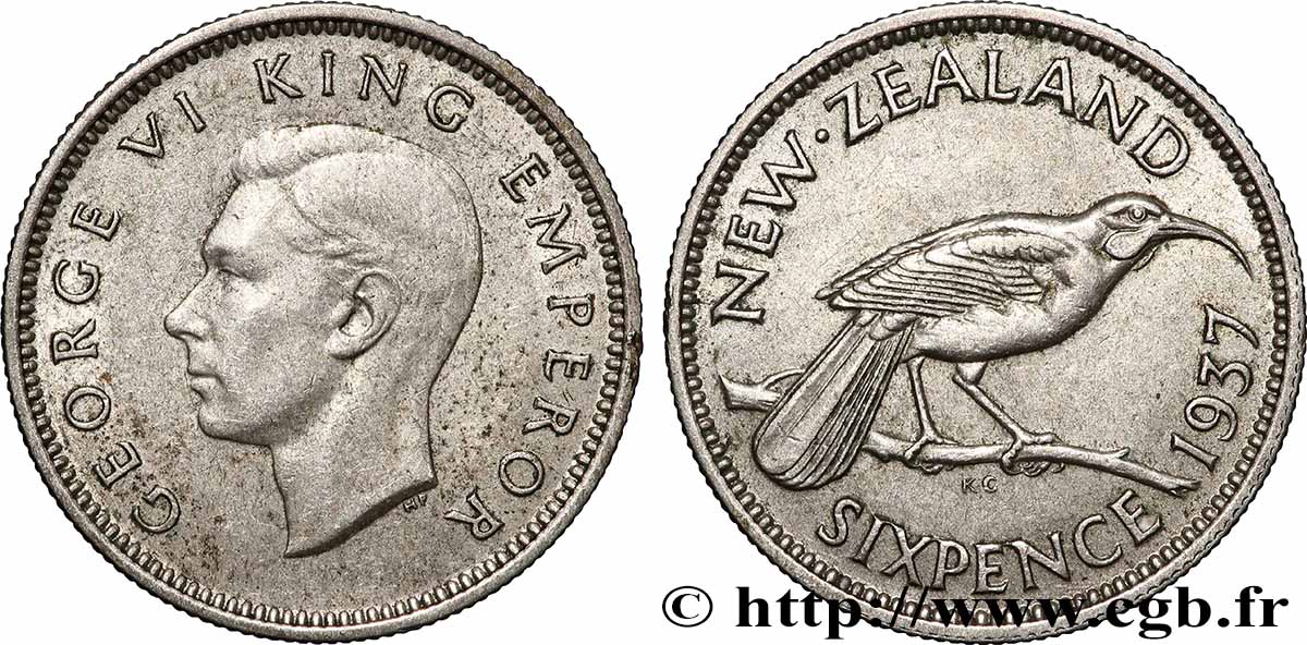 NOUVELLE-ZÉLANDE 6 Pence Georges VI 1937 Londres TTB 