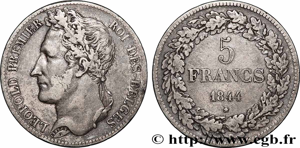 BELGIQUE - ROYAUME DE BELGIQUE - LÉOPOLD Ier 5 Francs  1844  XF 