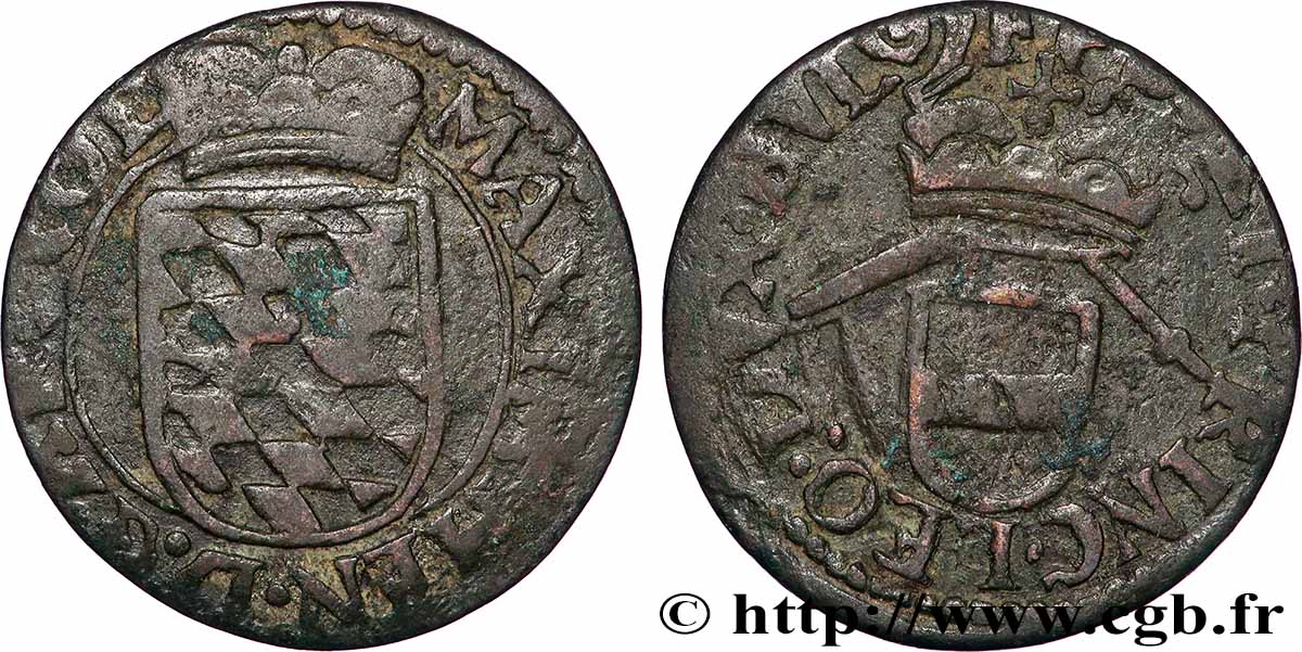 BELGIUM - PRINCE-BISHOPRIC OF LIÈGE 1 Liard Principauté de Liège frappée au nom de Maximilien Henri de Bavière (1650-88) Liège VF 
