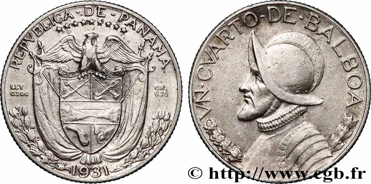 PANAMá 1/4 Balboa Vasco Nunez de Balboa 1931 Philadelphie MBC+ 