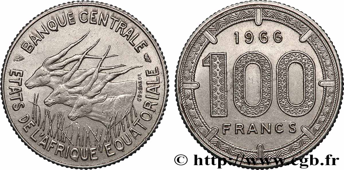 AFRICA EQUATORIALE 100 Francs antilopes 1966 Paris q.SPL 