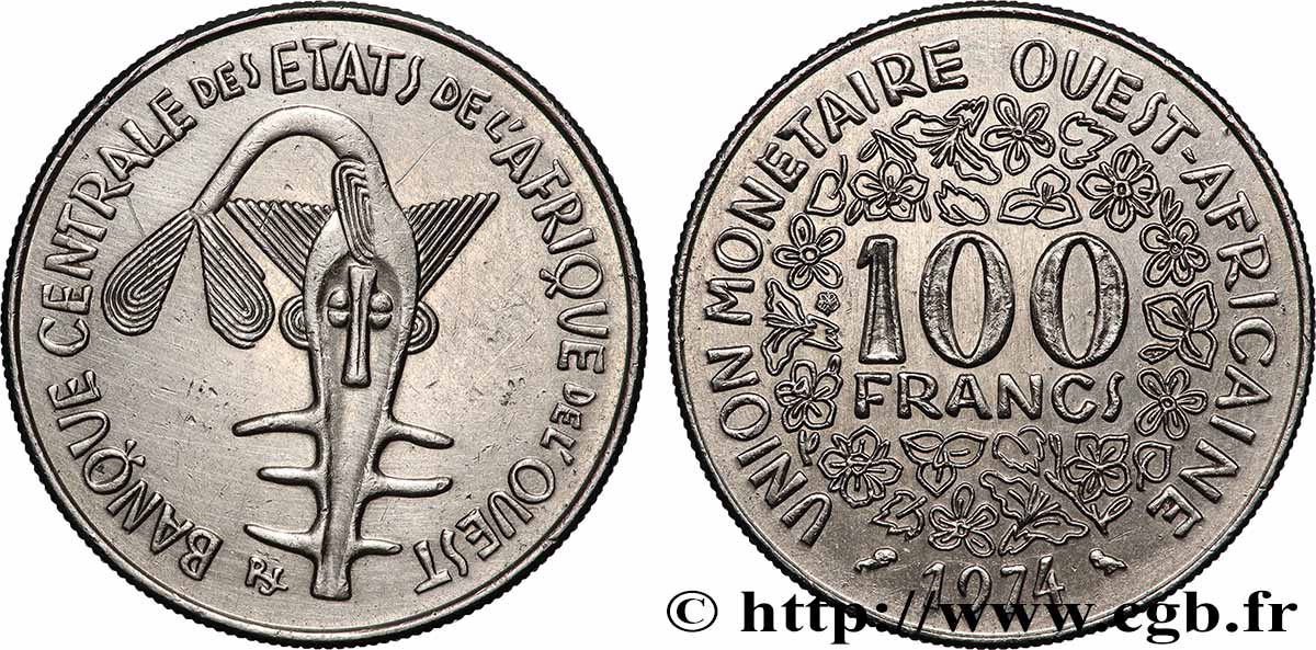 ÉTATS DE L&nbsp;AFRIQUE DE L&nbsp;OUEST (BCEAO) 100 Francs BCEAO 1974 Paris SUP 