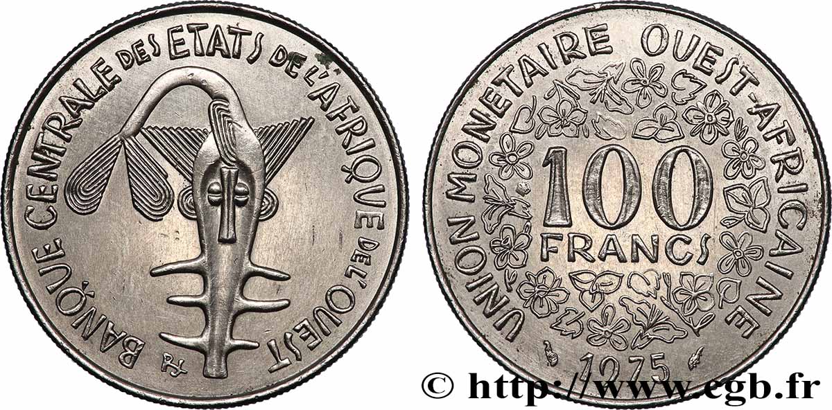 WESTAFRIKANISCHE LÄNDER 100 Francs BCEAO 1975 Paris VZ 