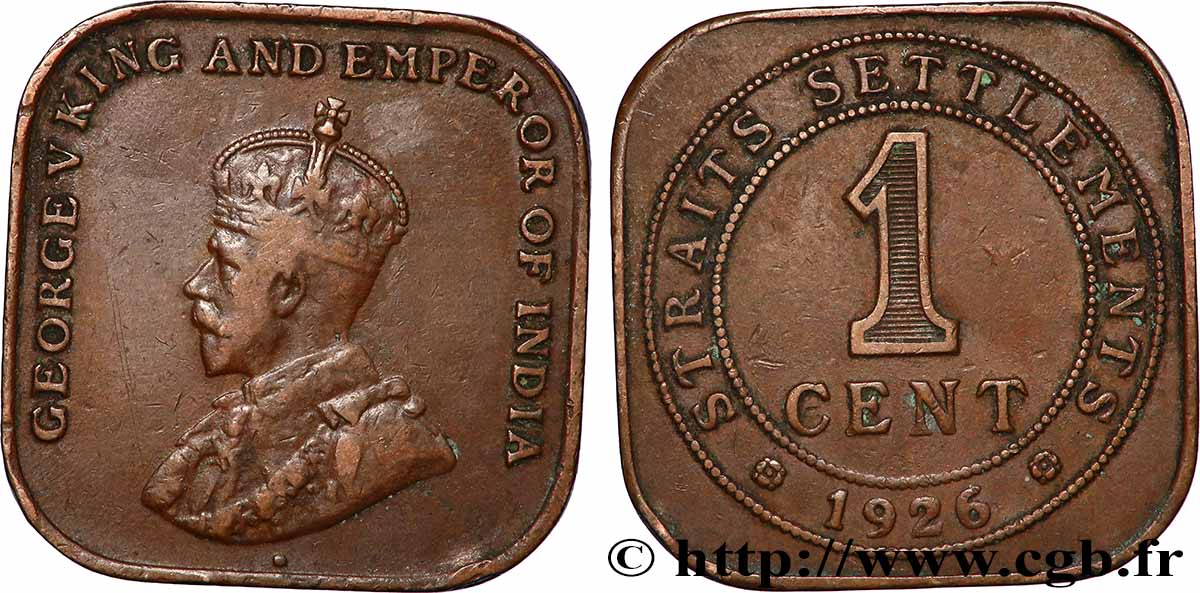 MALAYSIA - STRAITS SETTLEMENTS 1 Cent Georges V 1926 Calcutta VF 