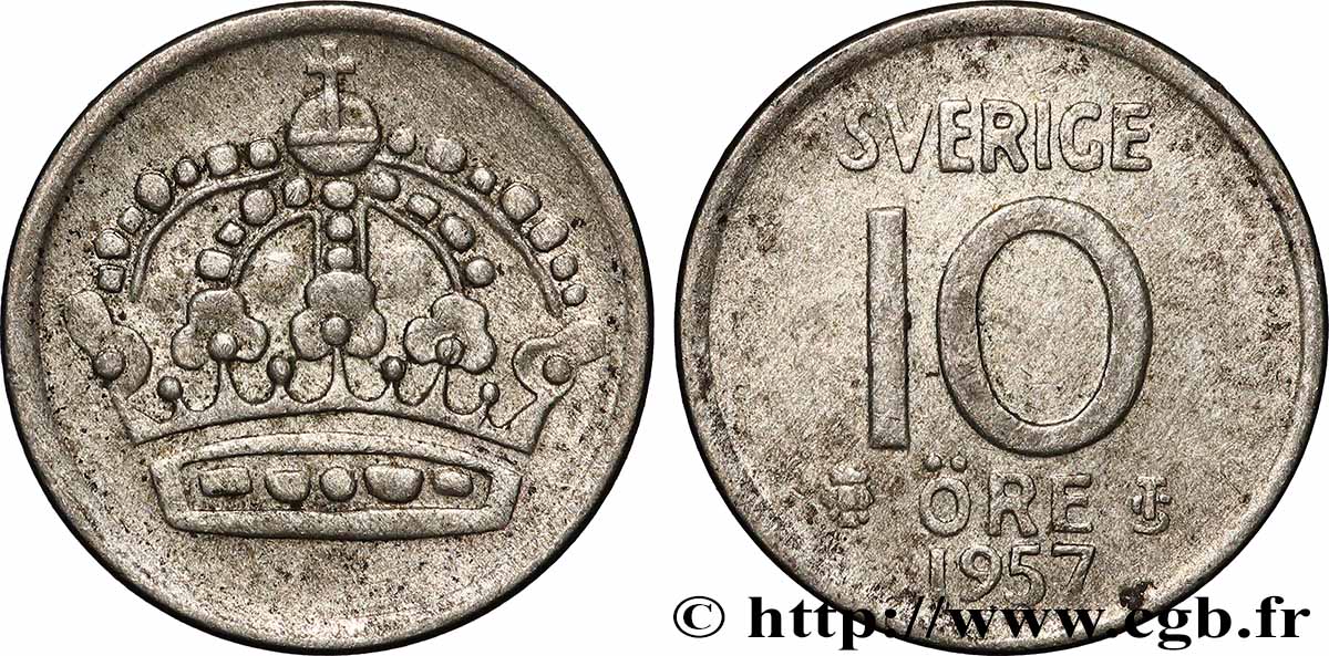 SWEDEN 10 Ore 1957 Stockholm AU 