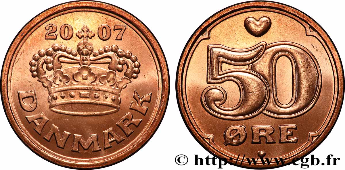 DANEMARK 50 Ore Margrethe II 2007 Copenhague SPL 