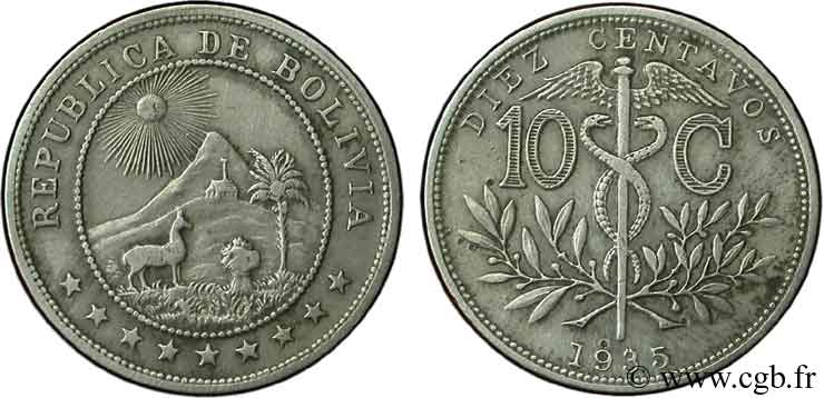 BOLIVIA 10 Centavos emblème de la Bolivie 1935  AU 