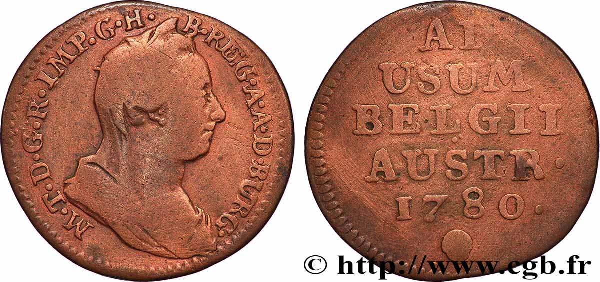 BELGIUM - AUSTRIAN NETHERLANDS 1 Liard Marie-Thérèse 1780 Bruxelles VF 