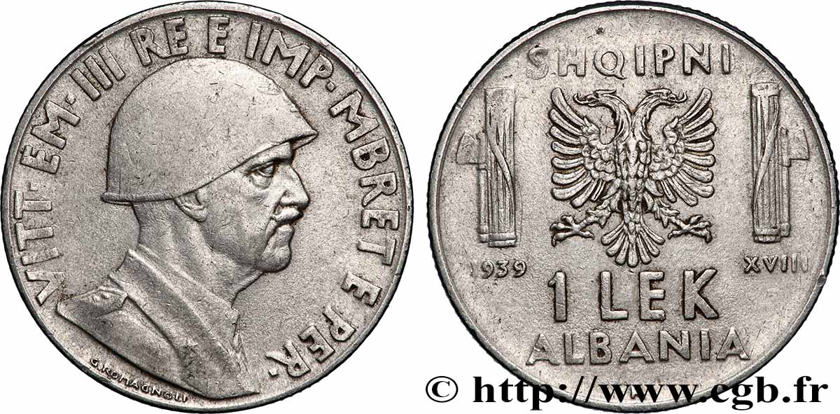 ALBANIA 1 Lek Victor-Emmanuel III d’Italie 1939 Rome AU 