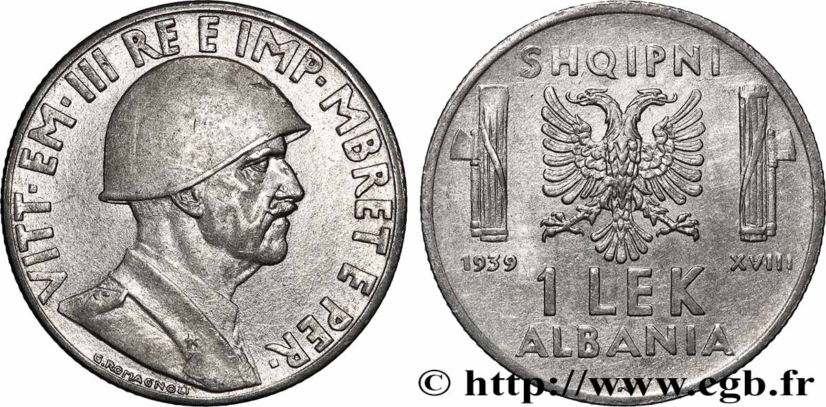 ALBANIE 1 Lek Victor-Emmanuel III d’Italie 1939 Rome TTB+ 