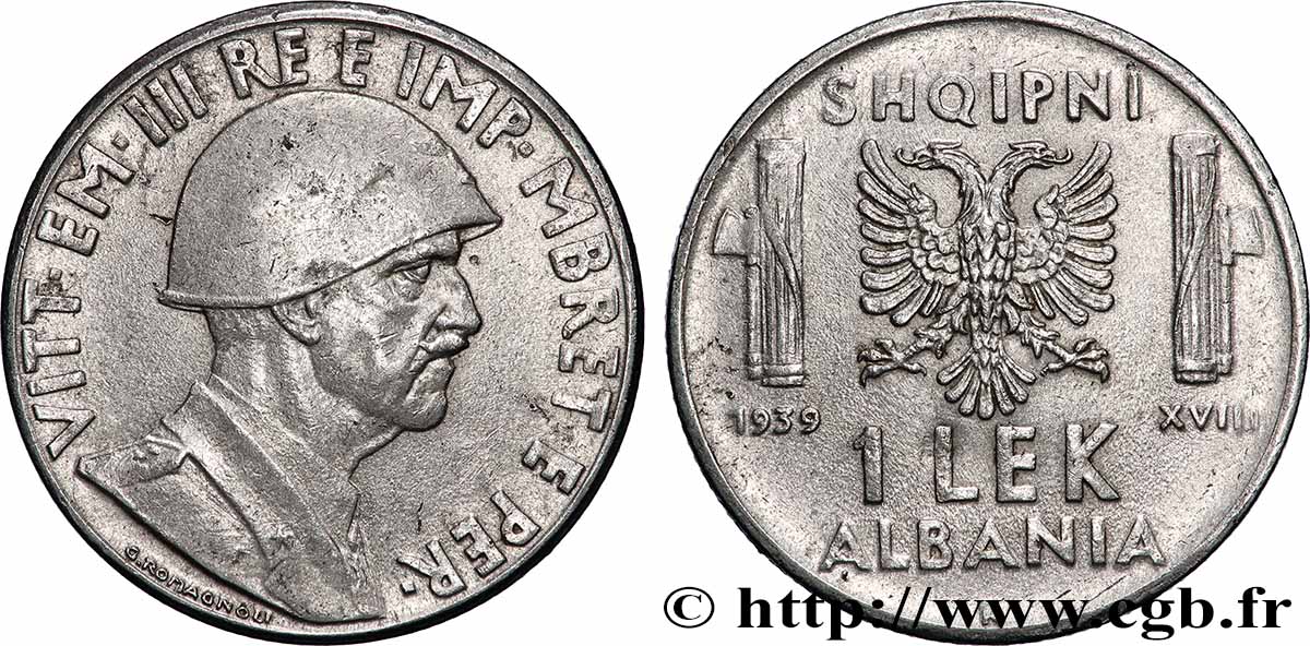 ALBANIA 1 Lek Victor-Emmanuel III d’Italie 1939 Rome AU 