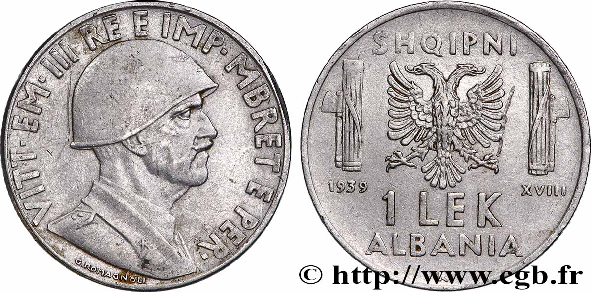 ALBANIE 1 Lek Victor-Emmanuel III d’Italie 1939 Rome TTB+ 