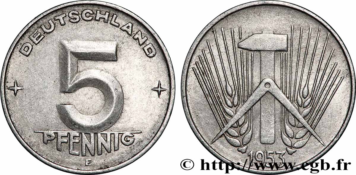 ALLEMAGNE RÉPUBLIQUE DÉMOCRATIQUE 5 Pfennig type Deutschland 1953 Muldenhütten - E TTB+ 