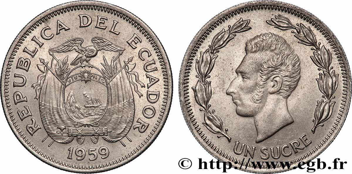 ECUADOR 1 Sucre emblème / Général Sucre 1959  AU 