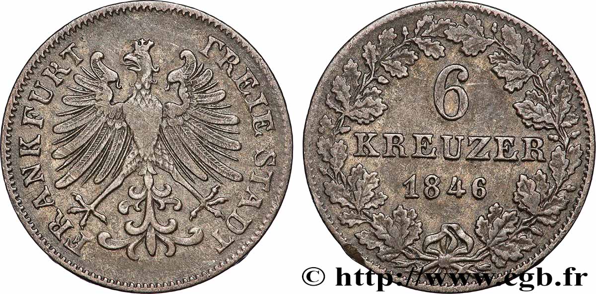 ALLEMAGNE - VILLE LIBRE DE FRANCFORT 6 Kreuzer 1846 Francfort TTB 