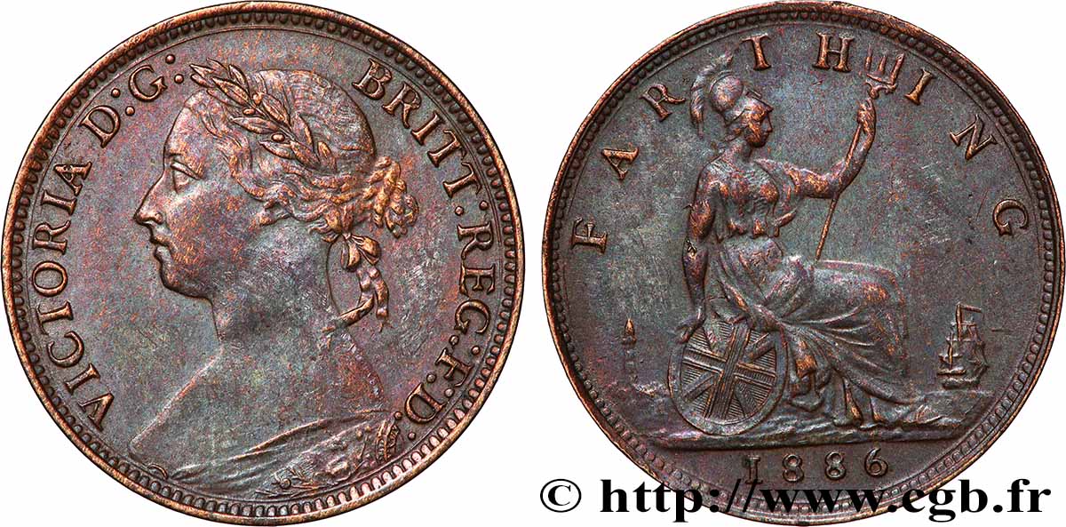 REINO UNIDO 1 Farthing Victoria “Bun Head” 1886 Londres MBC 