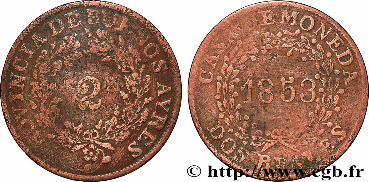 ARGENTINIEN 2 Reales Buenos Aires 1853  S 