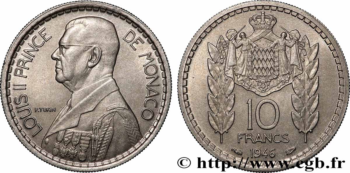 MONACO 10 Francs Louis II 1946 Paris SPL 