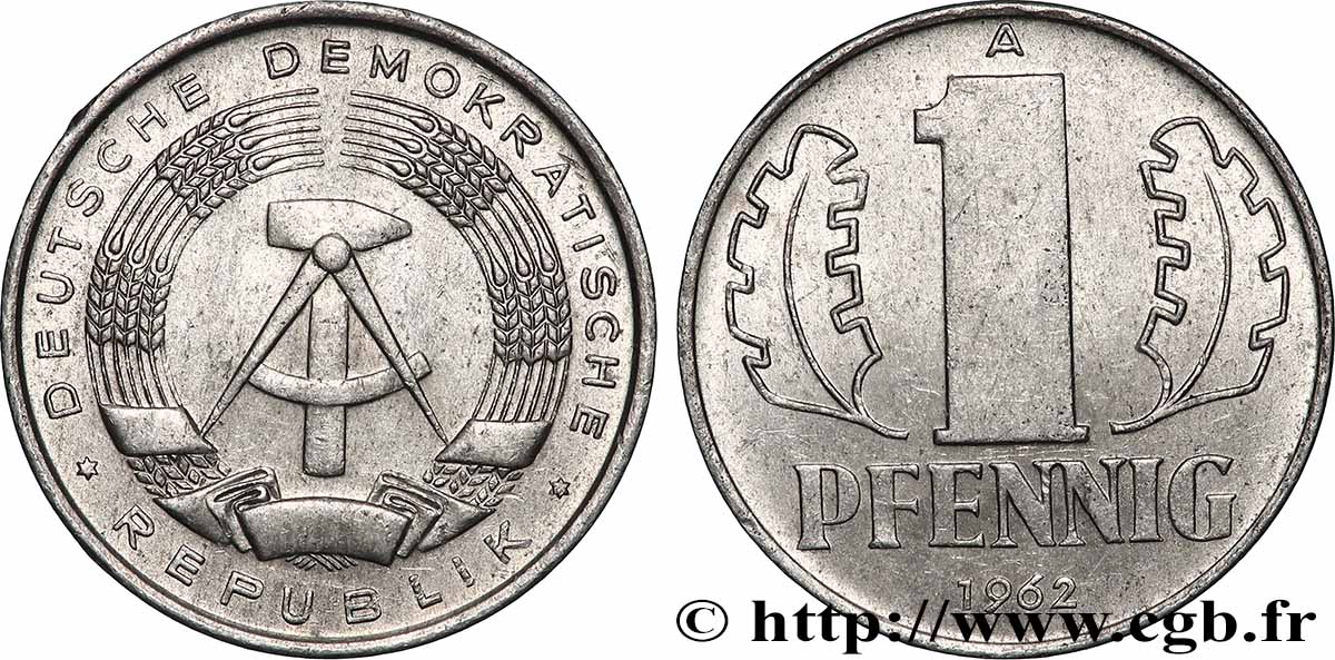 GERMAN DEMOCRATIC REPUBLIC 1 Pfennig emblème de la RDA 1962 Berlin AU 