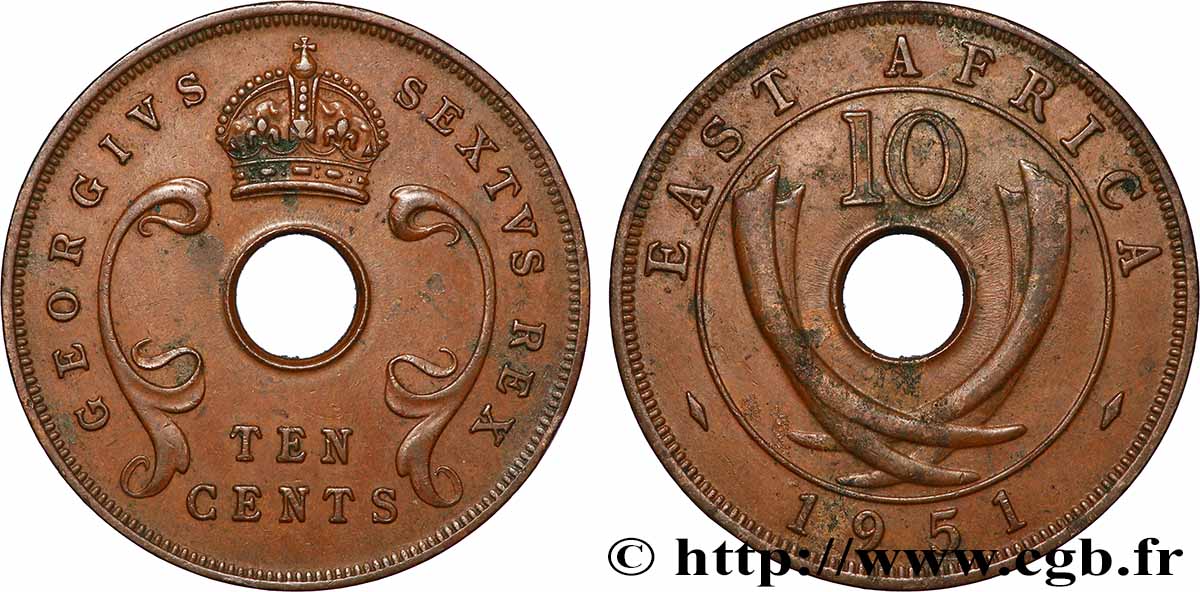 AFRICA DI L&nbsp;EST BRITANNICA  10 Cents Georges VI 1951 Londres BB 