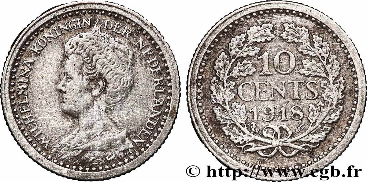 PAYS-BAS - ROYAUME DES PAYS-BAS - WILHELMINE 10 Cents  1918 Utrecht XF 
