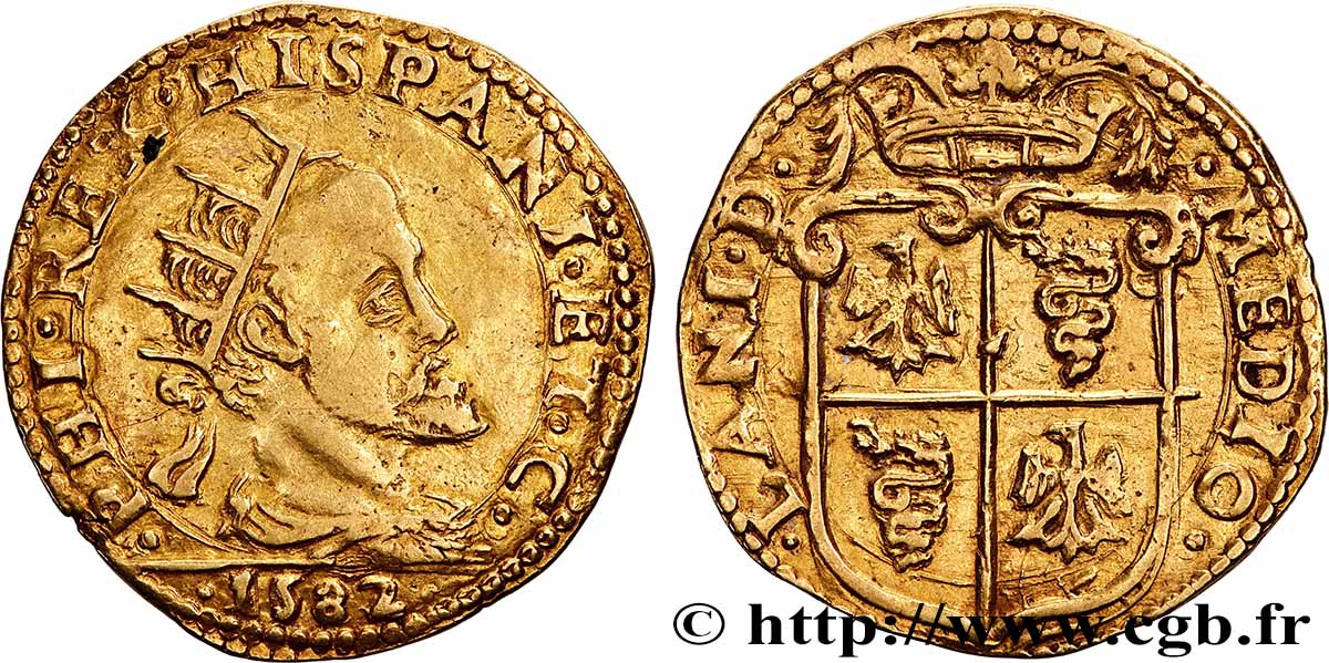 ITALIA - DUCATO DI MILANO - FILIPPO II DI SPAGNA Doppia 1582 Milan q.SPL 